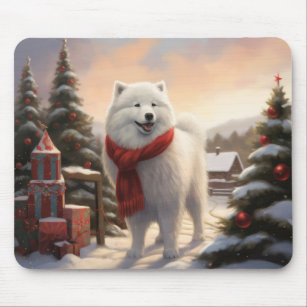 Samoyed Dog in Snow Christmas  Mouse Pad