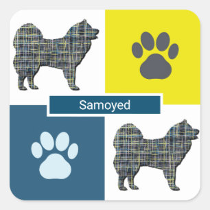 Samoyed Dog & Paw Y&B Grid Square Sticker