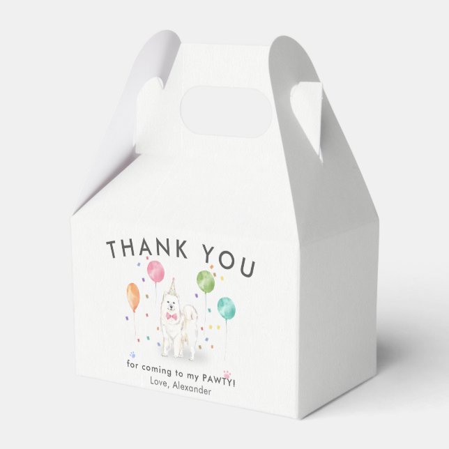 Samoyed Dog Pawty Puppy Dog Birthday Thank You  Favor Box (Front Side)