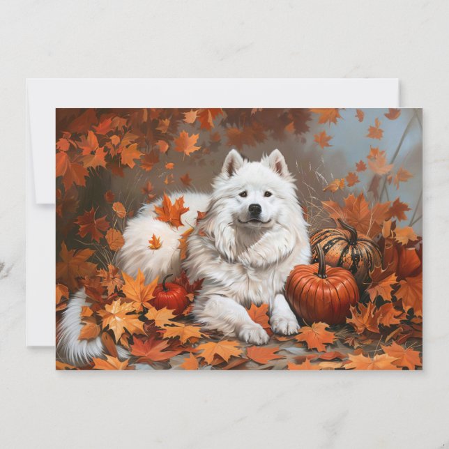 Samoyed Dog Personalized Name Autumn Card (Back)