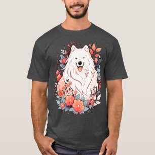 Samoyed Dog Red Flowers T-Shirt