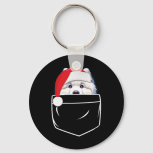 Samoyed Dog Santa Hat Christmas Pocket Fun Xmas Keychain