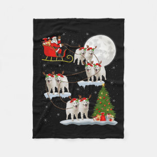 Samoyed Dog Santa Sleigh Flying Funny Magical Chri Fleece Blanket