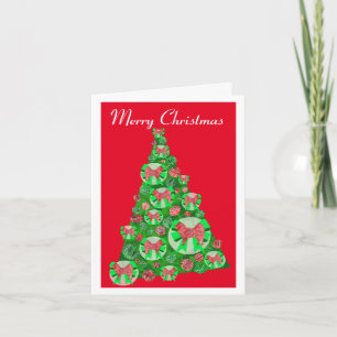 Samoyed Dog Silhouette Christmas Tree Red Card