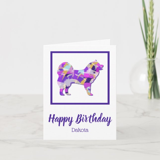 Samoyed Dog Silhouette Cute Purple PY&B Card (Front)