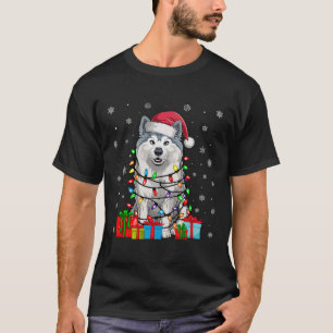 Samoyed Dog Ugly Xmas Lights Santa Hat Samoyed Dog T-Shirt
