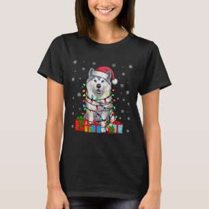 Samoyed Dog Ugly Xmas Lights Santa Hat Samoyed Dog T-Shirt