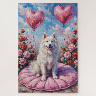 Samoyed Dog Valentine's Day Rose Picnic Jigsaw Puzzle