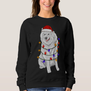 samoyed Dog Wearing Christmas Hat Lights Sweatshirt