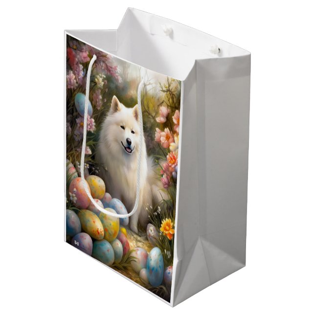 Samoyed Dog with Easter Eggs Holiday Medium Gift Bag (Front Angled)