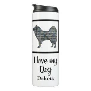 Samoyed Dog Yellow & Blue Grid Silhouette Thermal Tumbler