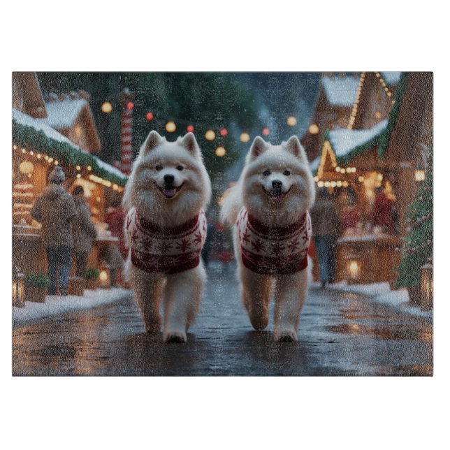 Samoyed Dogs Christmas Snow Holiday Cutting Board (Front)