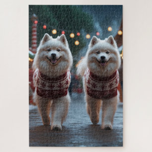 Samoyed Dogs Christmas Snow Holiday Jigsaw Puzzle