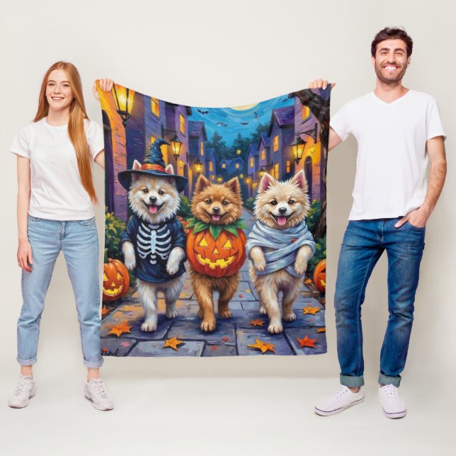 Samoyed Dogs Trick-or-Treating Halloween Costumes Fleece Blanket (In Situ)