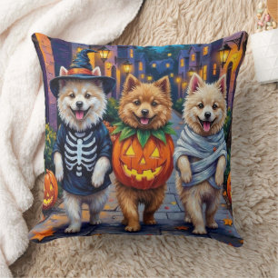 Samoyed Dogs Trick-or-Treating Halloween Costumes Throw Pillow