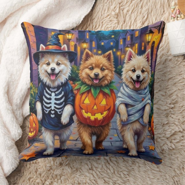 Samoyed Dogs Trick-or-Treating Halloween Costumes Throw Pillow (Blanket)