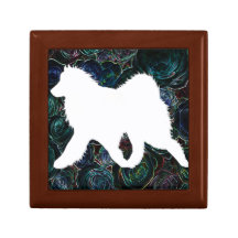 Samoyed & Electric Roses; Wooden Jewellery Keepsak