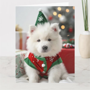 Samoyed Elf Puppy Christmas Card