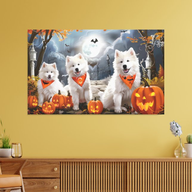 Samoyed Halloween Spooky Canvas Print (Insitu(LivingRoom))