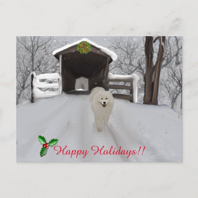 Samoyed "Happy Holidays" Post Card (Front)