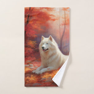 Samoyed in Autumn Leaves Fall Inspire Bath Towel Set