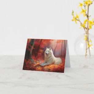Samoyed in Autumn Leaves Fall Inspire  Card