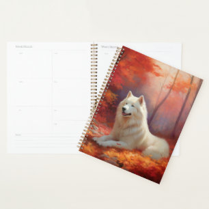 Samoyed in Autumn Leaves Fall Inspire  Planner