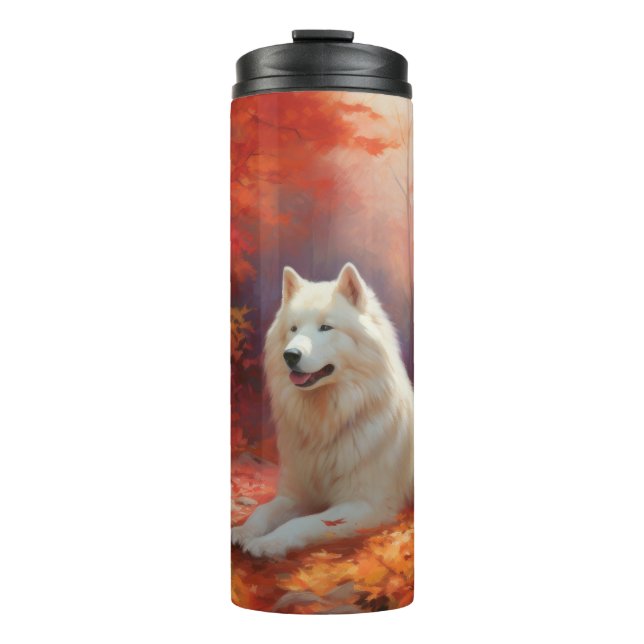 Samoyed in Autumn Leaves Fall Inspire  Thermal Tumbler (Front)