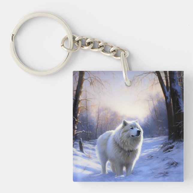 Samoyed Let It Snow Christmas Keychain (Front)
