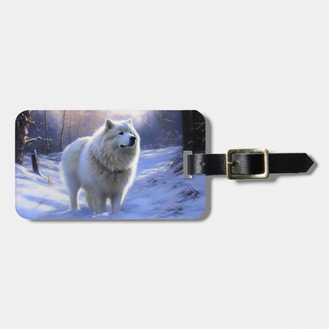 Samoyed Let It Snow Christmas Luggage Tag (Front Horizontal)