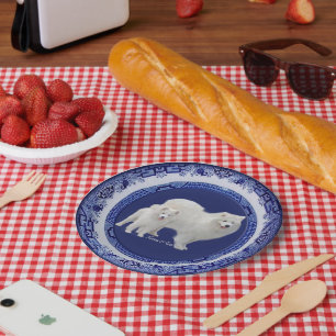 Samoyed Mini-Portrait on Blue Willow  Paper Plates