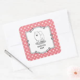 Samoyed Mom (white) Cute Fun Dog Mom Square Sticker