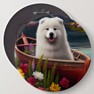 Samoyed on a Paddle: A Scenic Adventure 6 Inch Round Button