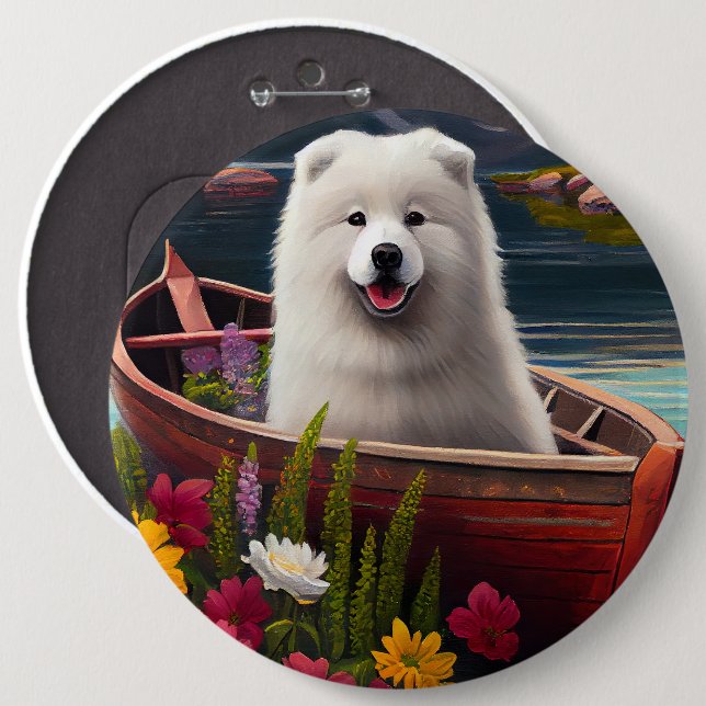 Samoyed on a Paddle: A Scenic Adventure 6 Inch Round Button (Front & Back)