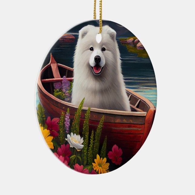 Samoyed on a Paddle: A Scenic Adventure Ceramic Ornament (Right)