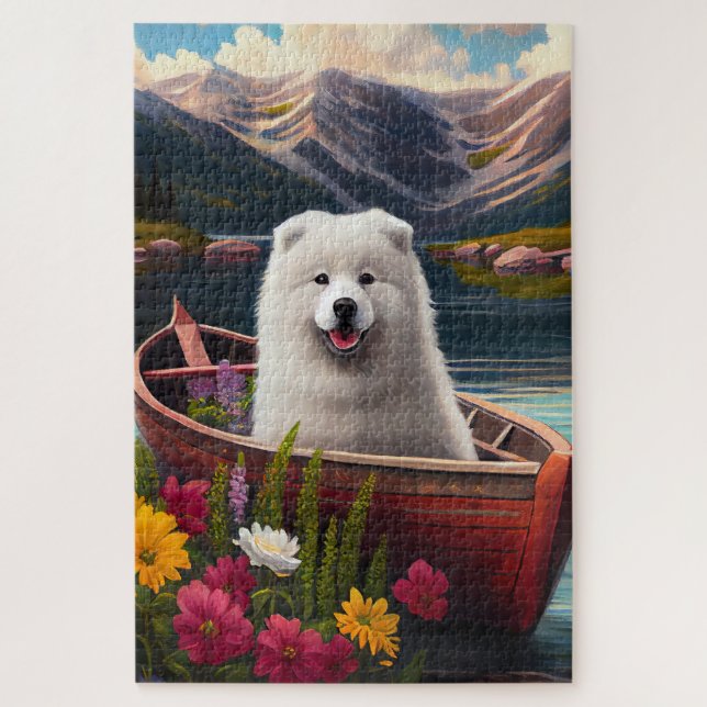 Samoyed on a Paddle: A Scenic Adventure Jigsaw Puzzle (Vertical)