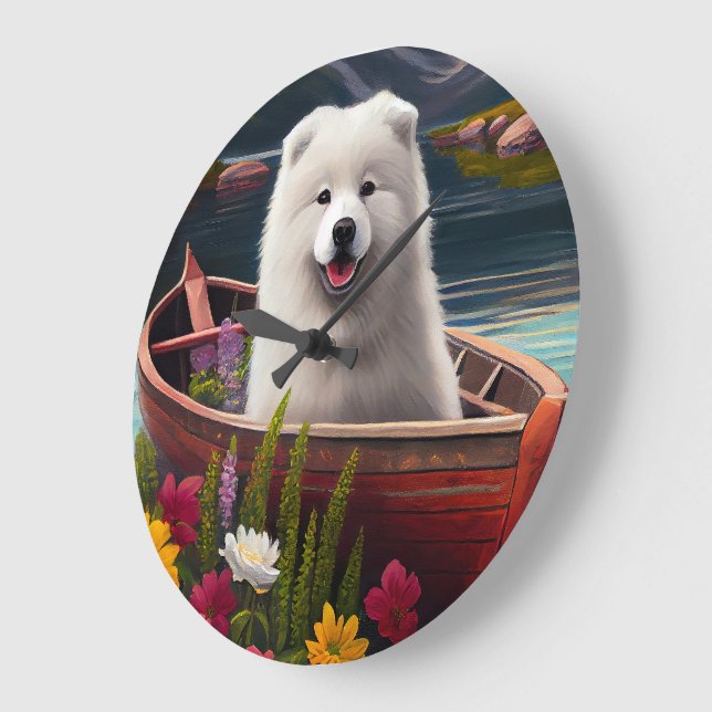 Samoyed on a Paddle: A Scenic Adventure Large Clock (Angle)