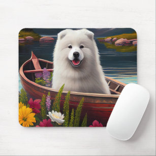 Samoyed on a Paddle: A Scenic Adventure Mouse Pad