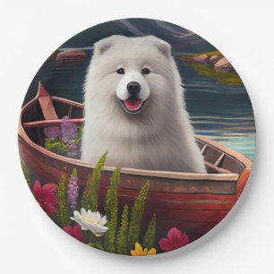 Samoyed on a Paddle: A Scenic Adventure Paper Plate