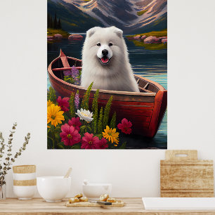 Samoyed on a Paddle: A Scenic Adventure Poster