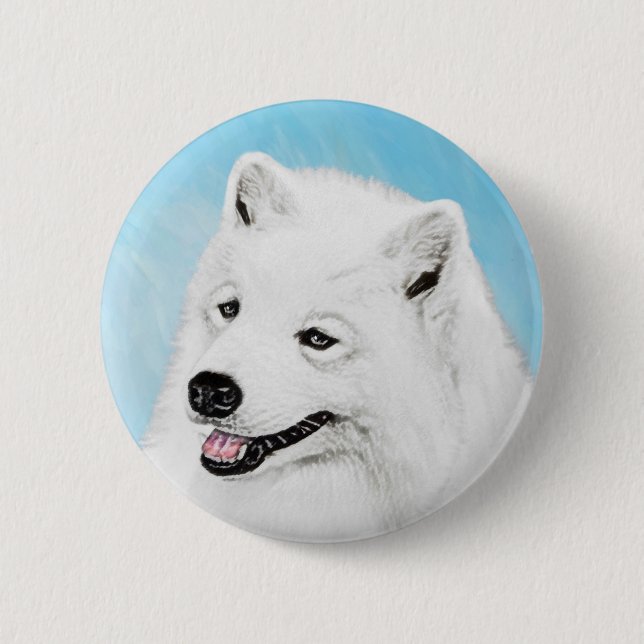 Samoyed Painting - Cute Original Dog Art 2 Inch Round Button (Front)