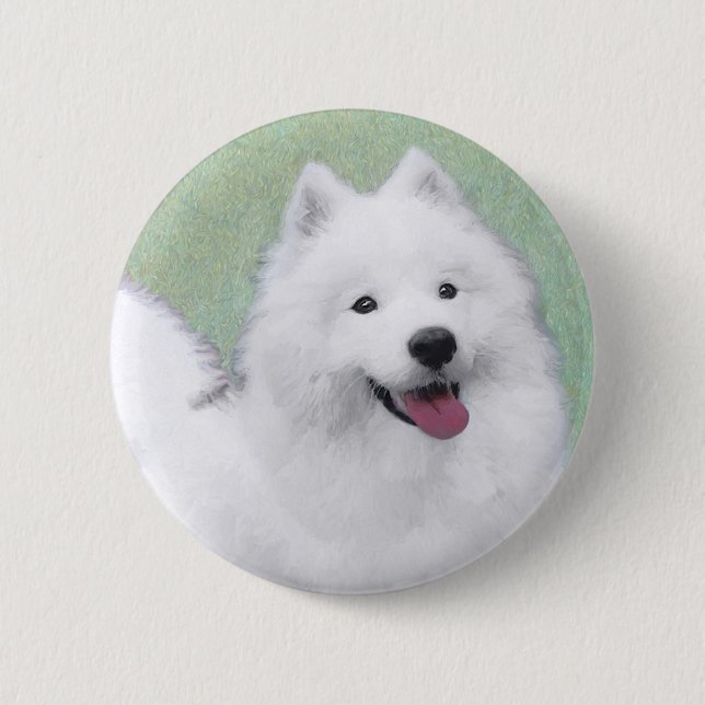Samoyed Painting - Cute Original Dog Art 2 Inch Round Button (Front)