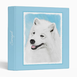 Samoyed Painting - Cute Original Dog Art 3 Ring Bi Binder