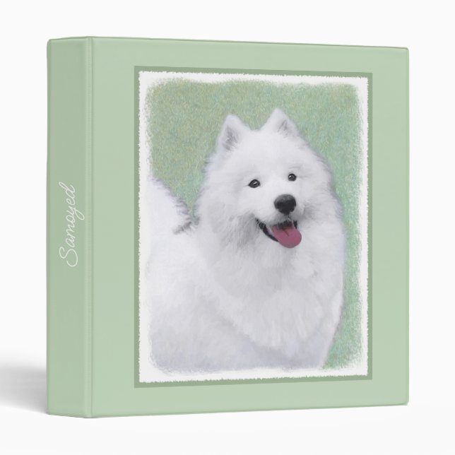 Samoyed Painting - Cute Original Dog Art 3 Ring Bi Binder (Front/Spine)