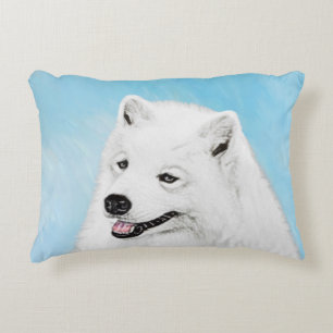 Samoyed Painting - Cute Original Dog Art Accent Pillow