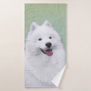 Samoyed Painting - Cute Original Dog Art Bath Towel Set