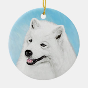 Samoyed Painting - Cute Original Dog Art Ceramic Ornament