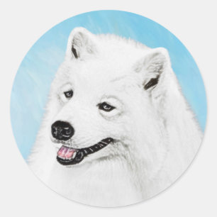 Samoyed Painting - Cute Original Dog Art Classic Round Sticker