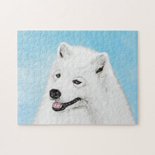 Samoyed Painting - Cute Original Dog Art Jigsaw Puzzle