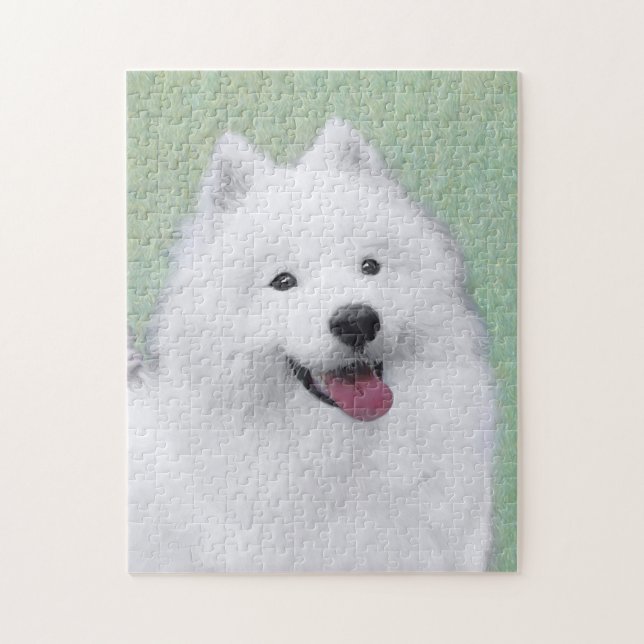 Samoyed Painting - Cute Original Dog Art Jigsaw Puzzle (Vertical)